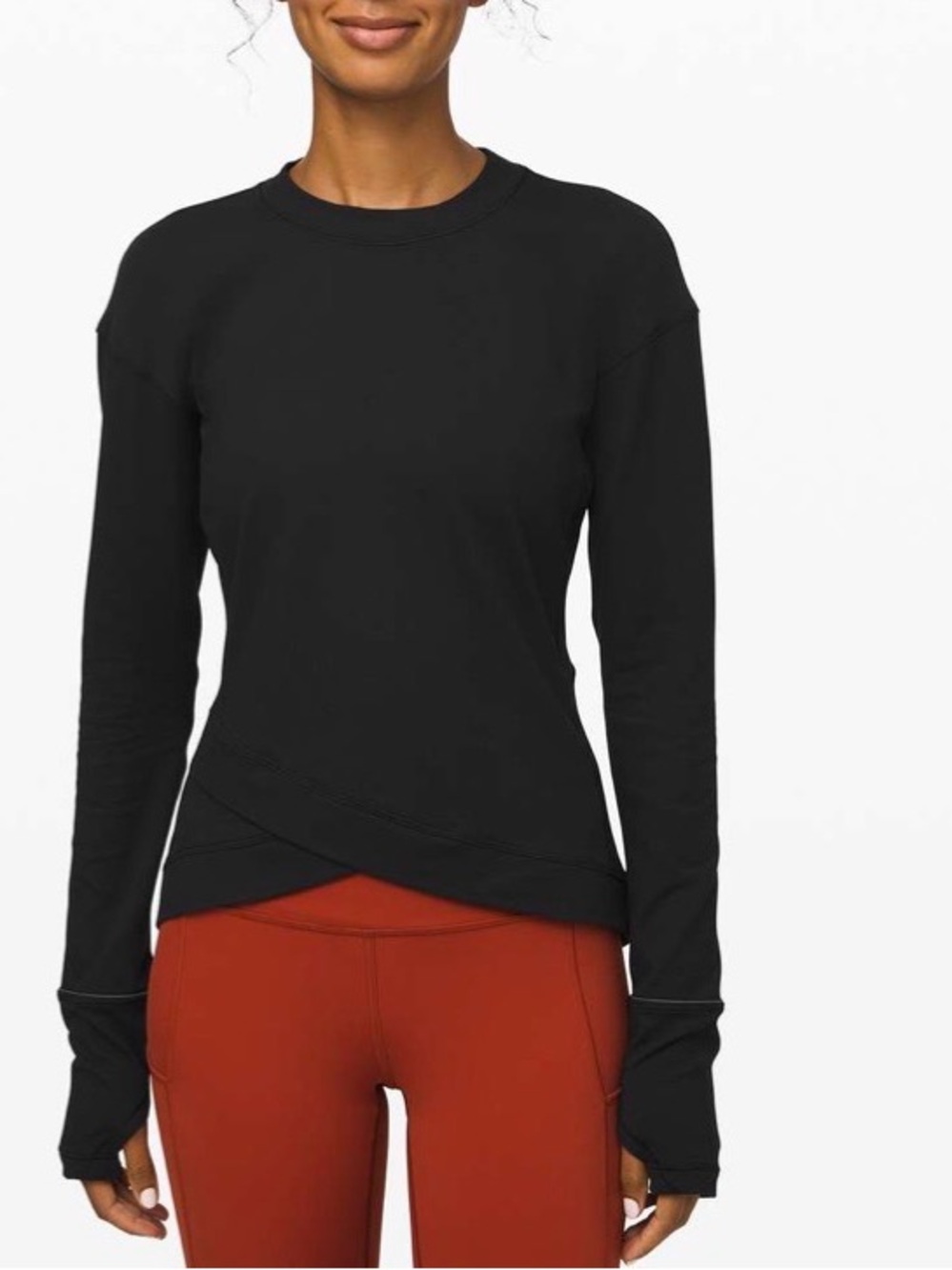 LULULEMON CLOSE TO CROSSING BLACK LONG SLEEVE ATHLETIC SHIRT CROSSOVER HEM SZ 8